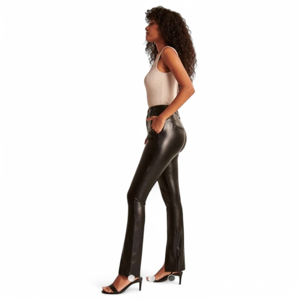 Abercrombie & Fitch Faux Leather Front Split Hem Slim Flare Pants Women's Sz 6 - Picture 4 of 12